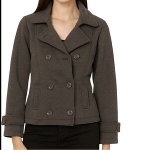Women’s Iris Basic Double Breasted Soft Gray Pea Coat Size Medium Cotton Poly
